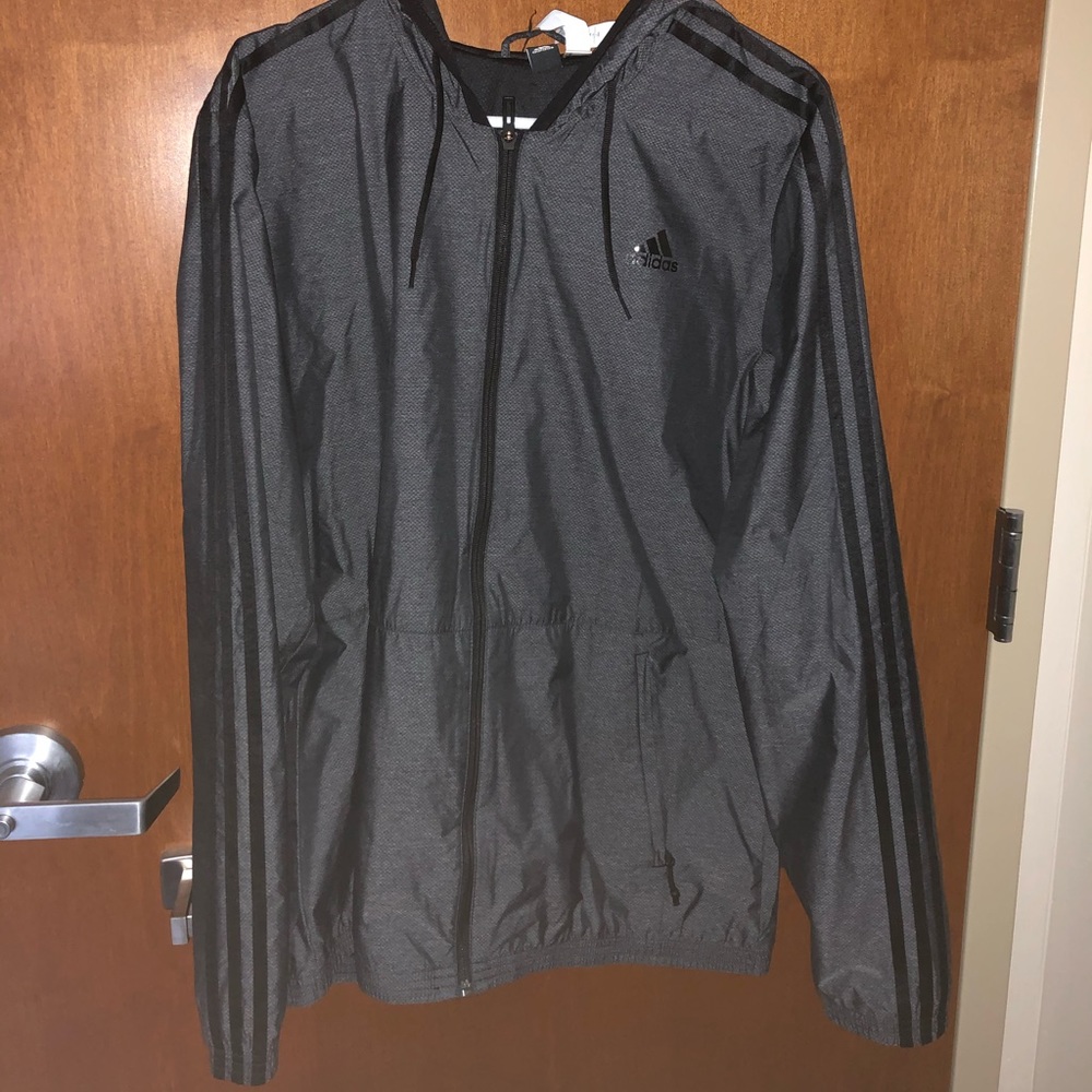Adidas jacket grey black three striped sleeves